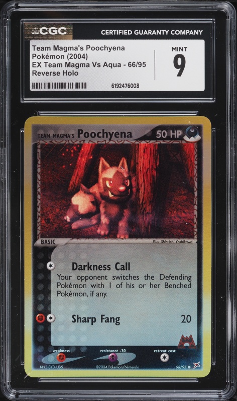 2004 Pokemon EX Team Magma Vs Aqua Reverse Holo Team Magma's Poochyena #66 CGC 9 MINT