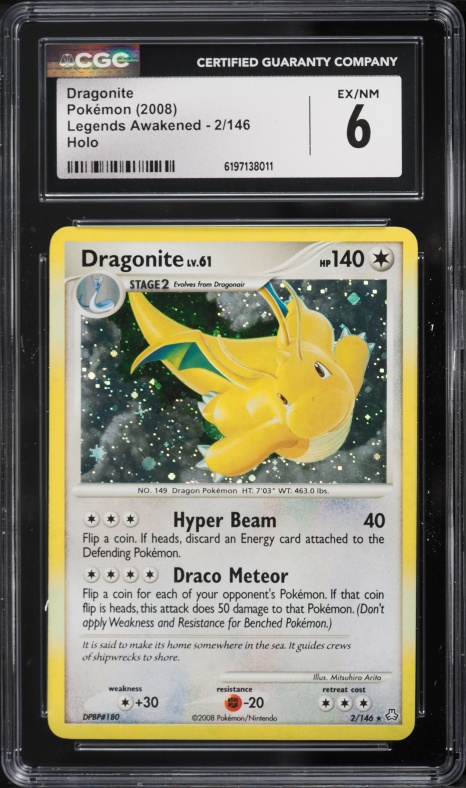 2008 Pokemon Diamond & Pearl Legends Awakened Holo Dragonite #2 CGC 6 EXMT