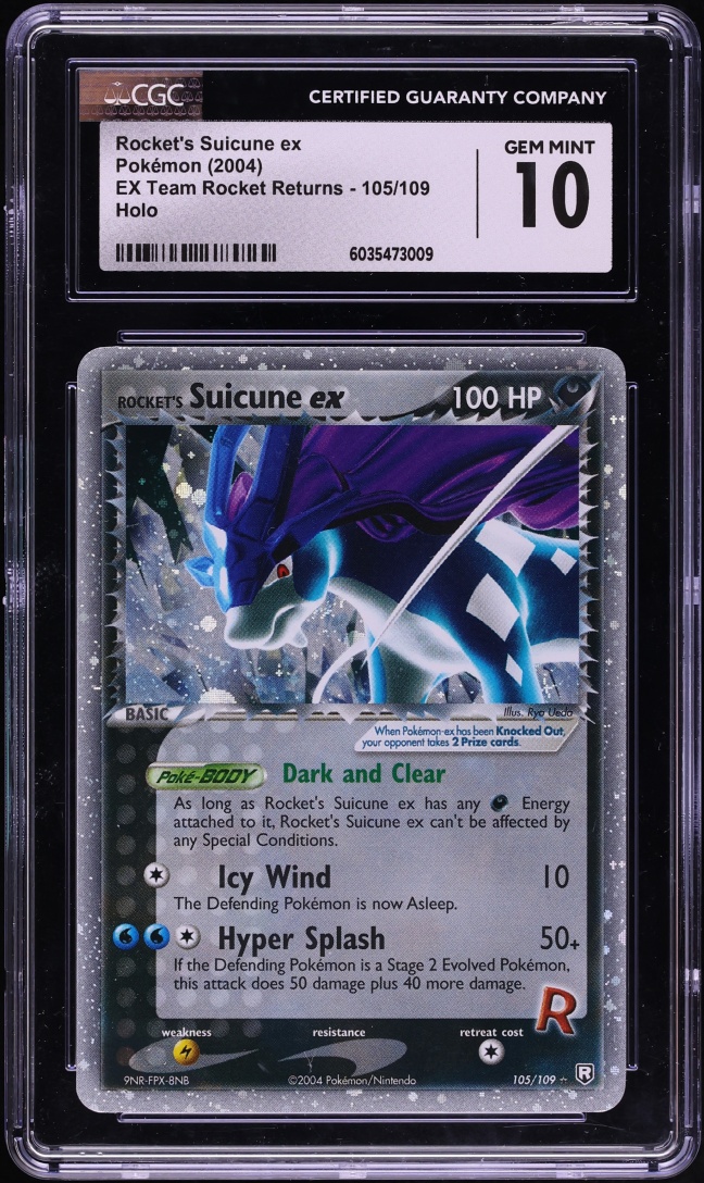 2004 Pokemon EX Team Rocket Returns Holo Rocket's Suicune ex #105 CGC 10 GEM MINT
