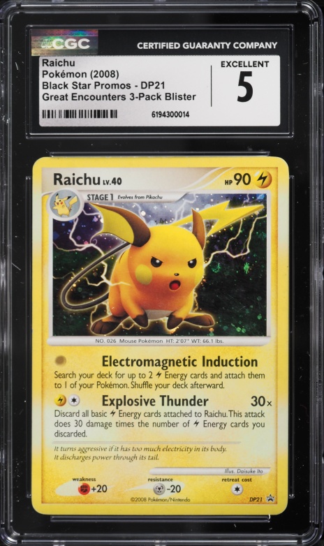 2008 Pokemon Diamond & Pearl Promo Great Encounters Raichu #DP21 CGC 5 EX