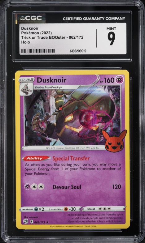 2022 Pokemon Sword & Shield Trick Or Trade BOOster Holo Dusknoir #62 CGC 9 MINT