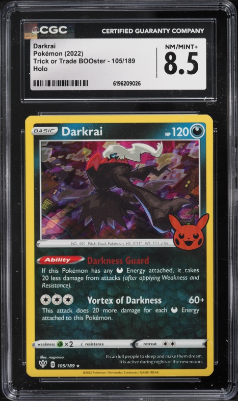 2022 Pokemon Sword & Shield Trick Or Trade BOOster Holo Darkrai #105 CGC 8.5 NM-MT+