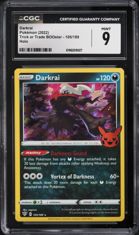 2022 Pokemon Sword & Shield Trick Or Trade BOOster Holo Darkrai #105 CGC 9 MINT