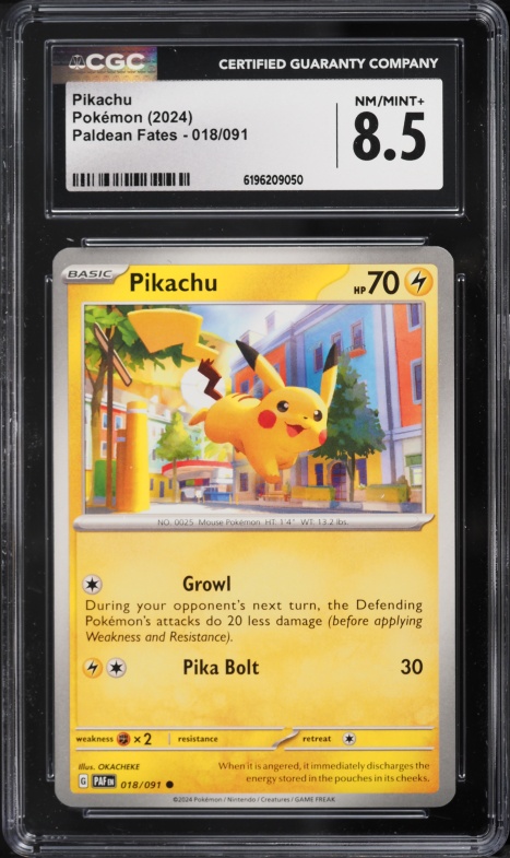 2024 Pokemon Scarlet & Violet Paldean Fates Pikachu #18 CGC 8.5 NM-MT+