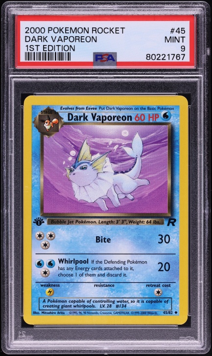 2000 Pokemon Team Rocket 1st Edition Dark Vaporeon #45 PSA 9 MINT