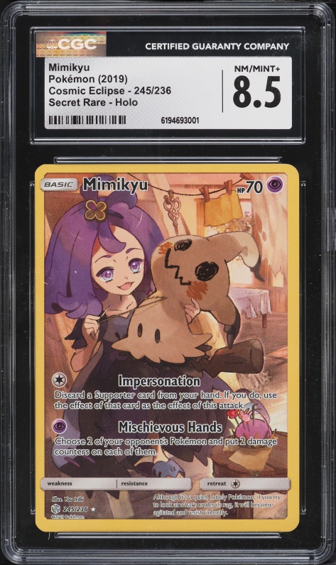 2019 Pokemon Sun & Moon Cosmic Eclipse CHR Mimikyu #245 CGC 8.5 NM-MT+