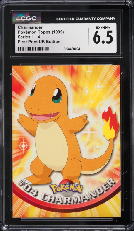 1999 Topps Pokemon Series 1 First Print UK Edition Charmander #4 CGC 6.5 EXMT+