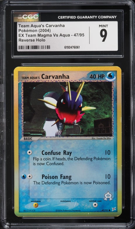 2004 Pokemon EX Team Magma Vs Aqua Reverse Holo Team Aqua's Carvanha #47 CGC 9 MINT