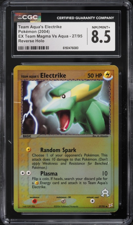 2004 Pokemon EX Team Magma VS Aqua Reverse Holo Team Aqua's Electrike #27 CGC 8.5 NM-MT+