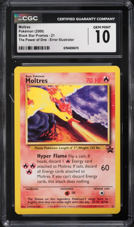 2000 Pokemon Black Star Promo Aoki Error Moltres #21 CGC 10 GEM MINT