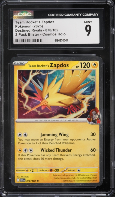2025 Pokemon Scarlet & Violet Destined Rivals Cosmos Holo Team Rocket's Zapdos #70 CGC 9 MINT