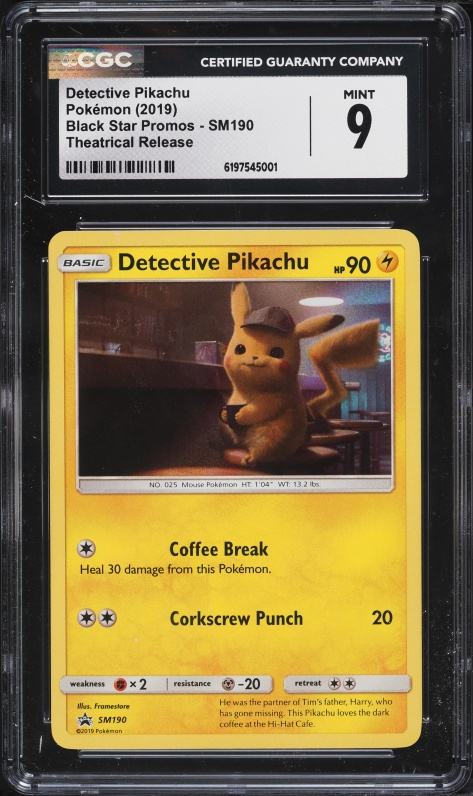 2019 Pokemon Sun & Moon Promo Theatrical Release Detective Pikachu #SM190 CGC 9 MINT