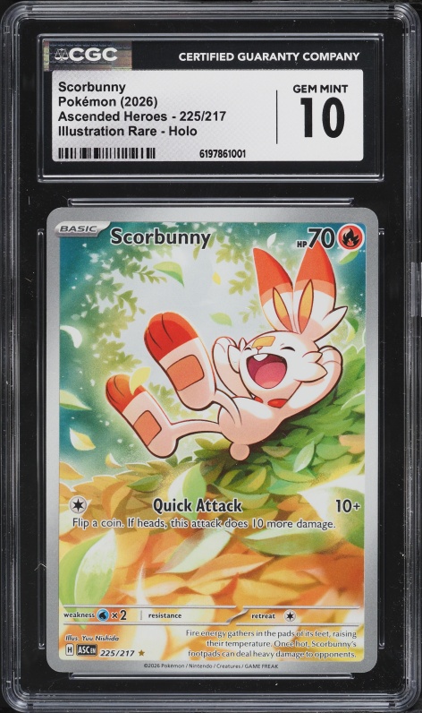 2026 Pokemon Mega Evolution Ascended Heroes IR Scorbunny #225 CGC 10 GEM MINT