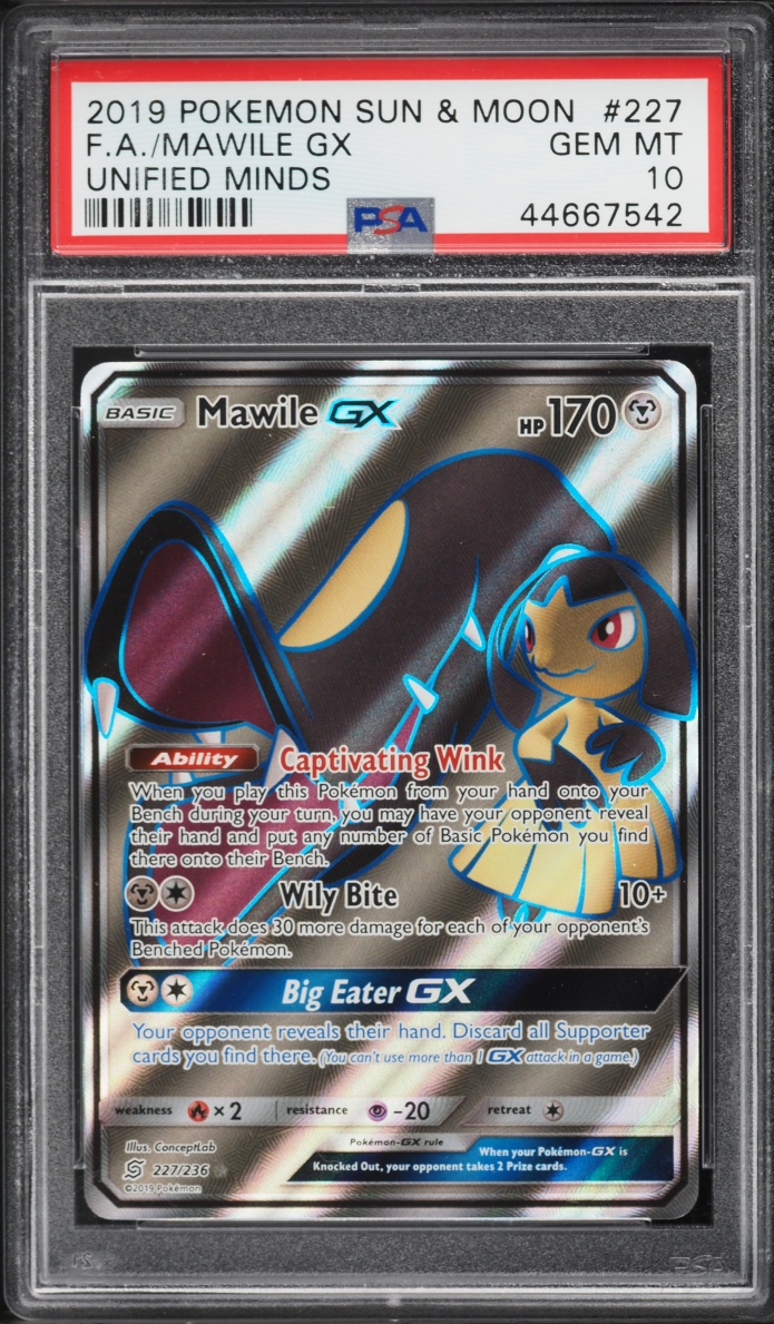 2019 Pokemon Sun & Moon Unified Minds Full Art Mawile Gx #227 PSA 10 GEM MINT