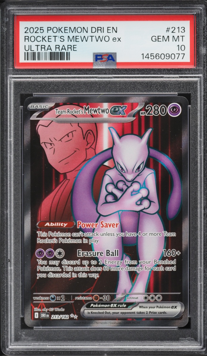 2025 Pokemon SV Destined Rivals Full Art Team Rocket's Mewtwo Ex #213 PSA 10 GEM MINT