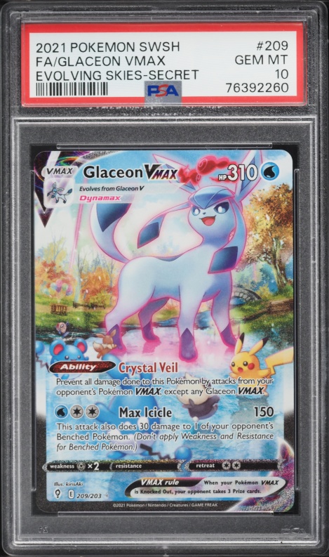 2021 Pokemon Sword & Shield Evolving Skies Full Art Glaceon VMAX #209 PSA 10 GEM MINT