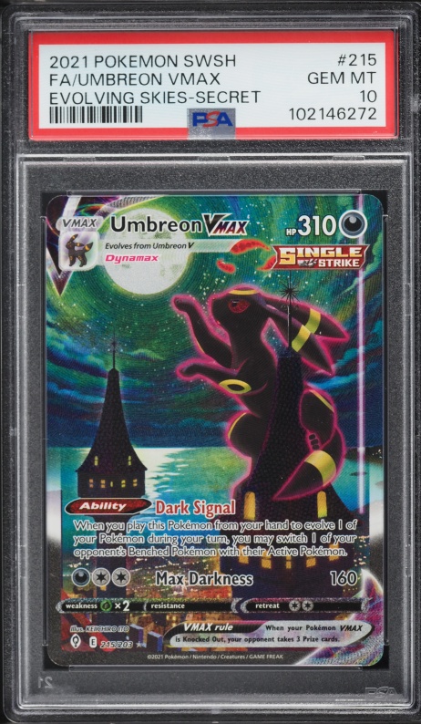 2021 Pokemon Sword & Shield Evolving Skies Alt Art Umbreon Vmax #215 PSA 10 GEM MINT
