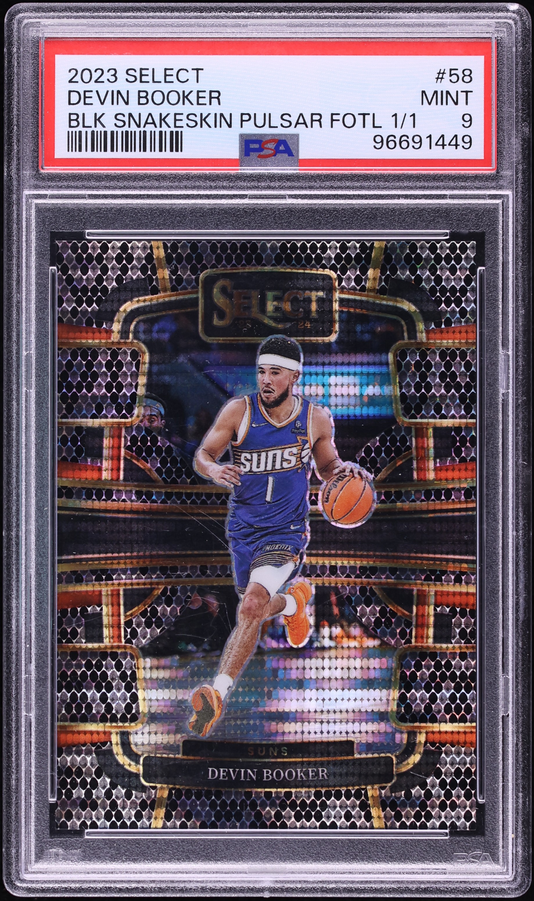 2023 Select Concourse Black Snakeskin Pulsar FOTL Devin Booker 1/1