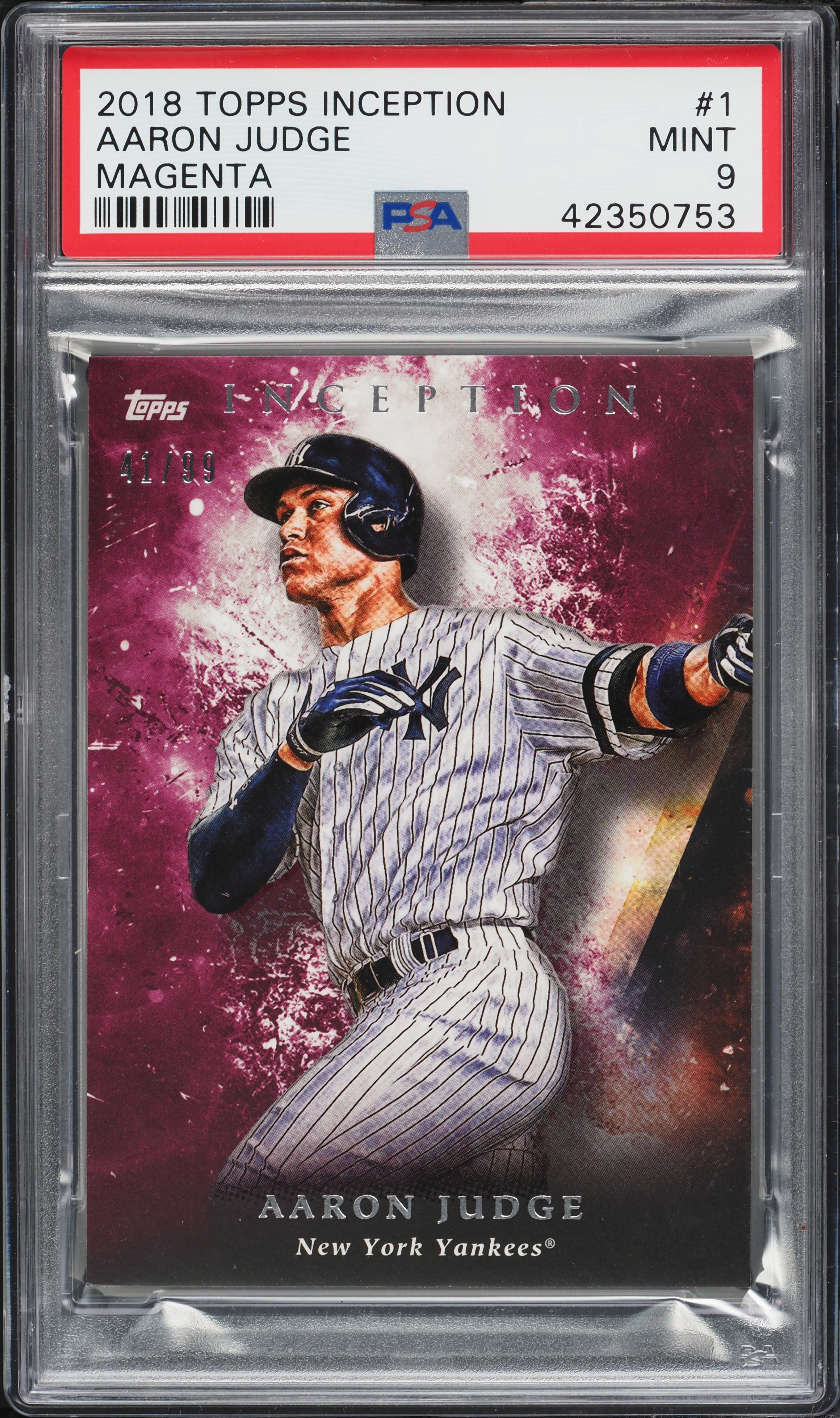 2018 Topps Inception Magenta Aaron Judge /99 #1 PSA 9 MINT on