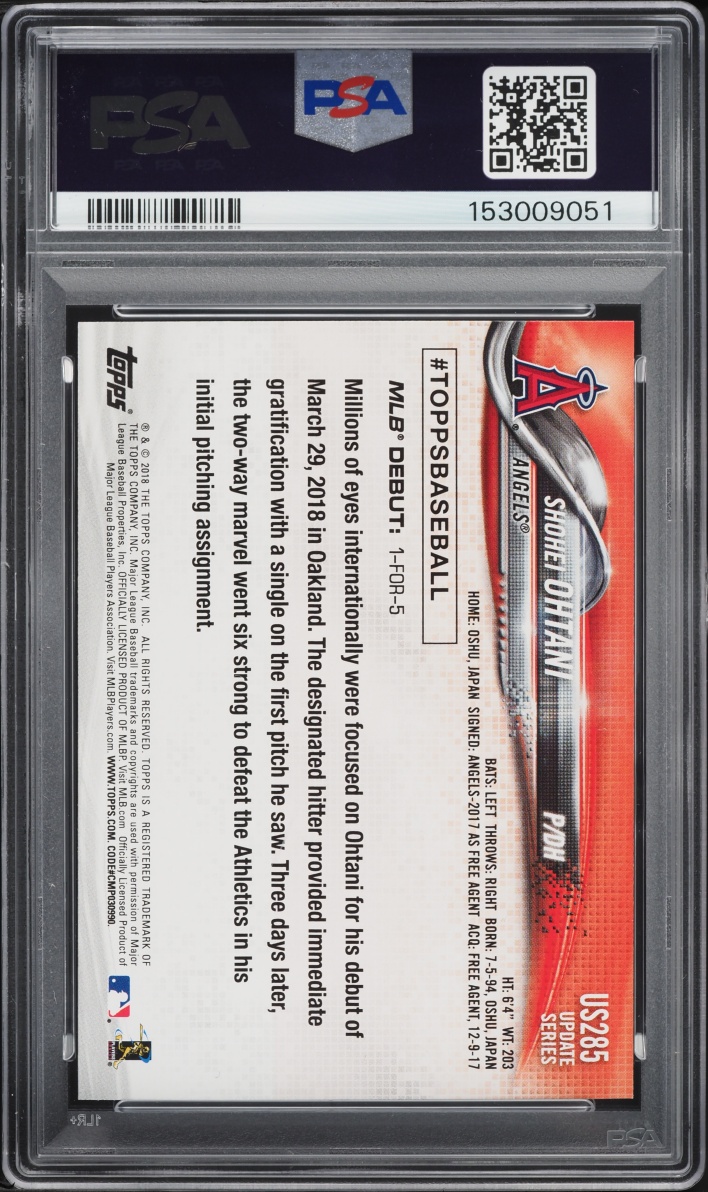 2018 Topps Update Shohei Ohtani ROOKIE #US285 PSA 9 MINT