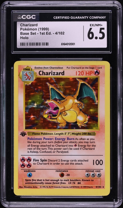 1999 Pokemon Base Set Shadowless 1st Edition Holo Charizard #4 CGC 6.5 EXMT+