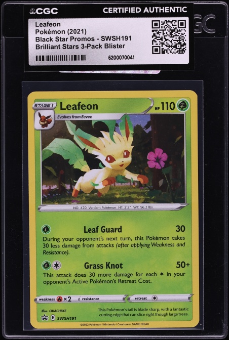 2021 Pokemon Sword & Shield Black Star Promo Brilliant Stars Holo Leafeon #SWSH191 CGC AUTH