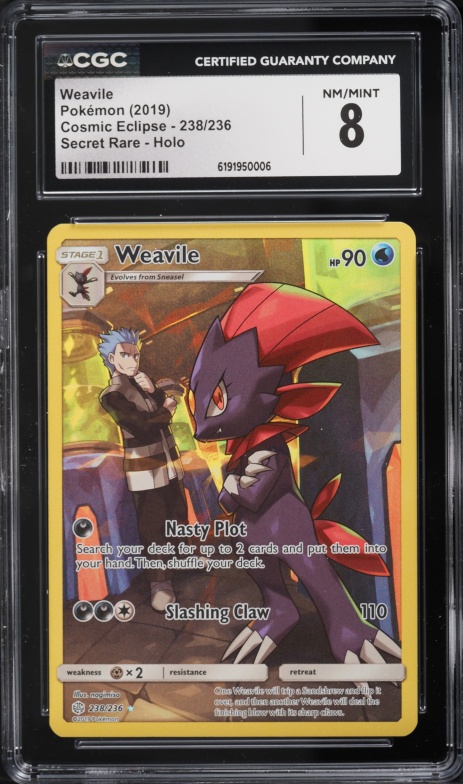 2019 Pokemon Sun & Moon Cosmic Eclipse SEC Weavile #238 CGC 8 NM-MT