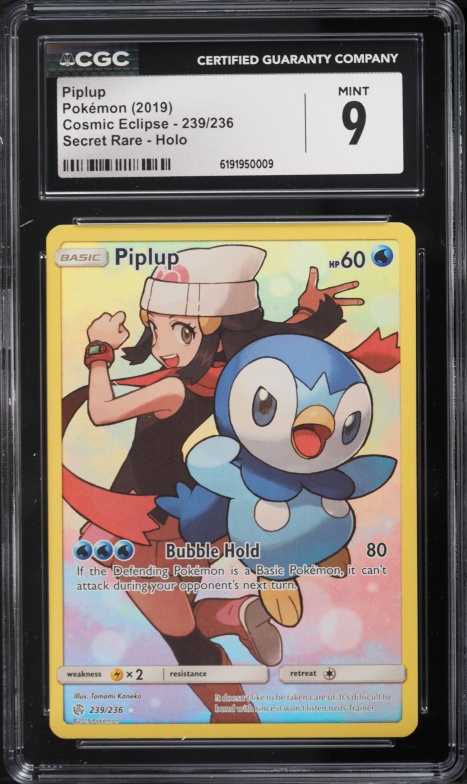 2019 Pokemon Sun & Moon Cosmic Eclipse SEC Piplup #239 CGC 9 MINT