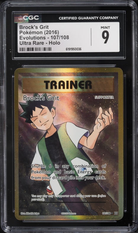 2016 Pokemon XY Evolutions Full Art Brock's Grit #107 CGC 9 MINT