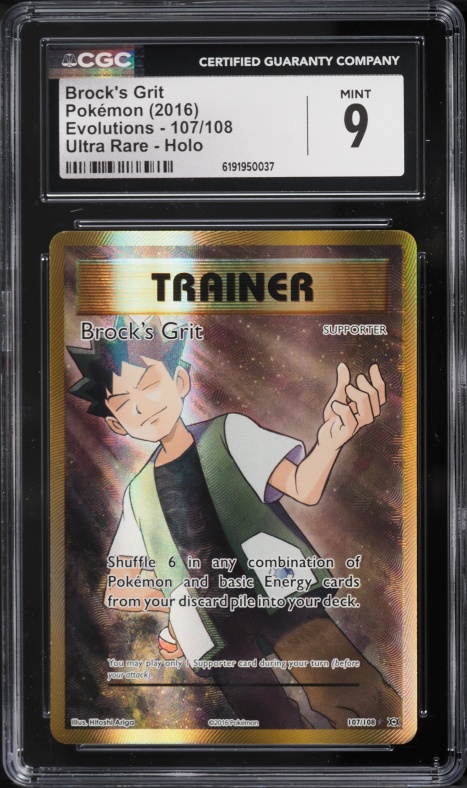 2016 Pokemon XY Evolutions Full Art Brock's Grit #107 CGC 9 MINT