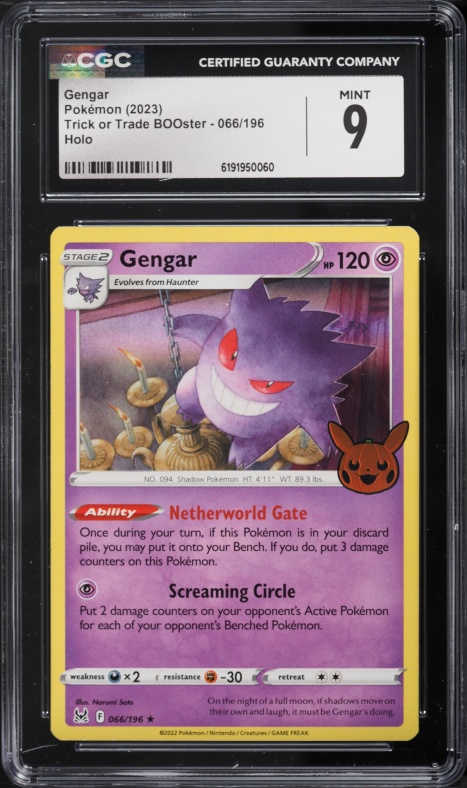 2023 Pokemon Sword & Shield Trick Or Trade BOOster Holo Gengar #66 CGC 9 MINT