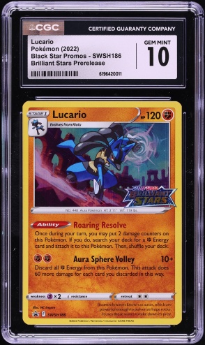 2022 Pokemon Sword & Shield Promo Brilliant Stars Prerelease Holo Lucario #SWSH186 CGC 10 GEM