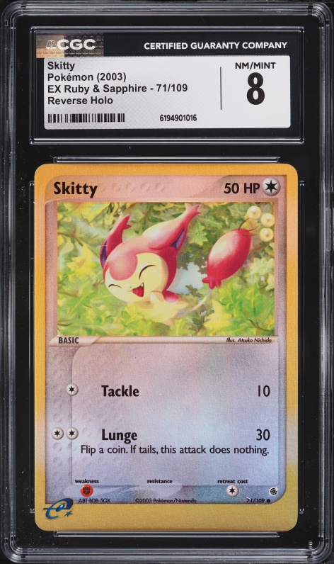 2003 Pokemon EX Ruby & Sapphire Reverse Holo Skitty #71 CGC 8 NM-MT