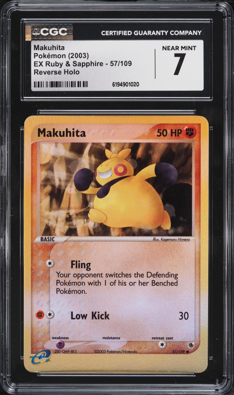 2003 Pokemon EX Ruby & Sapphire Reverse Holo Makuhita #57 CGC 7 NRMT