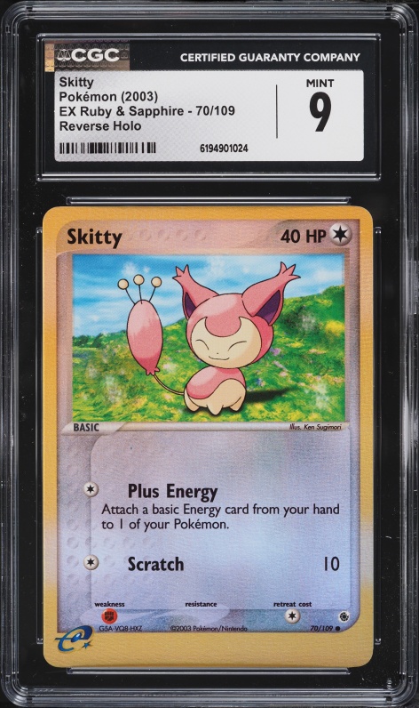 2003 Pokemon EX Ruby & Sapphire Reverse Holo Skitty #70 CGC 9 MINT