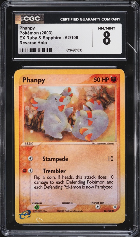 2003 Pokemon EX Ruby & Sapphire Reverse Holo Phanpy #62 CGC 8 NM-MT