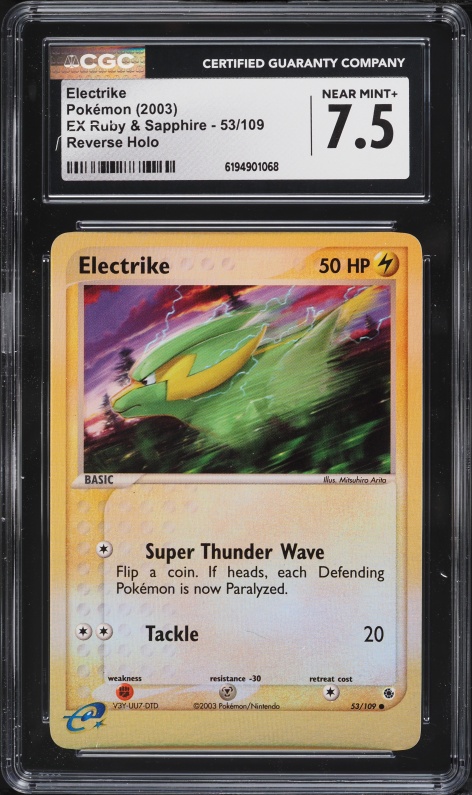 2003 Pokemon EX Ruby & Sapphire Reverse Holo Electrike #53 CGC 7.5 NRMT+