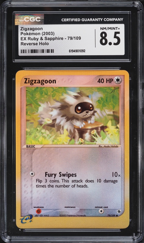 2003 Pokemon EX Ruby & Sapphire Reverse Holo Zigzagoon #79 CGC 8.5 NM-MT+