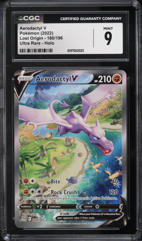 2022 Pokemon Sword & Shield Lost Origin Full Art Aerodactyl V #180 CGC 9 MINT