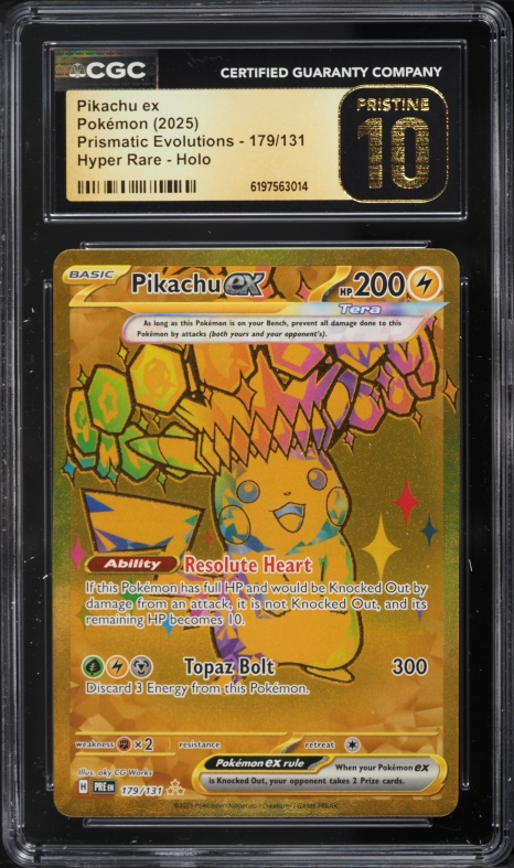2025 Pokemon Scarlet & Violet Prismatic Evolutions Gold Rare Pikachu ex #179 CGC 10 PRISTINE