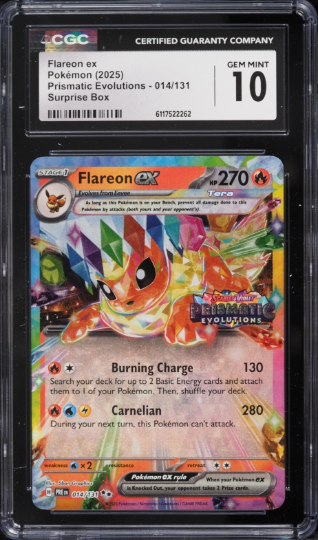 2025 Pokemon SV Prismatic Evolutions Surprise Box Holo Flareon Ex #14 CGC 10 GEM MINT