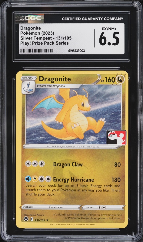 2023 Pokemon Sword & Shield Silver Tempest Play Prize Pack Dragonite #131 CGC 6.5 EXMT+