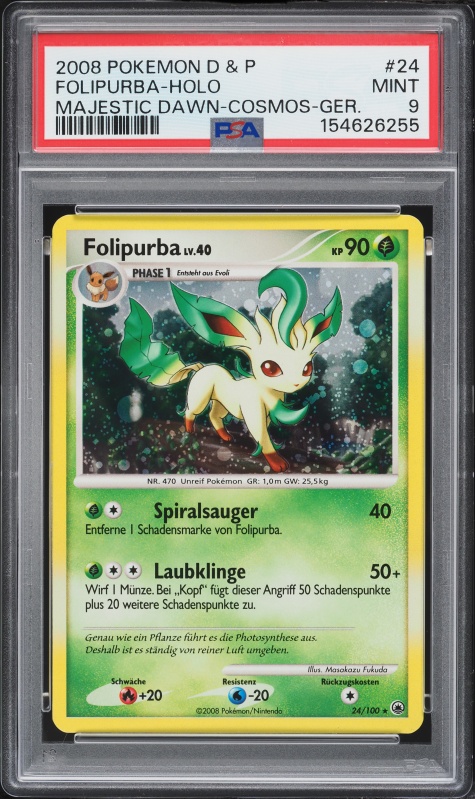 2008 Pokemon German Diamond & Pearl Majestic Dawn Cosmos Holo Leafeon #24 PSA 9 MINT