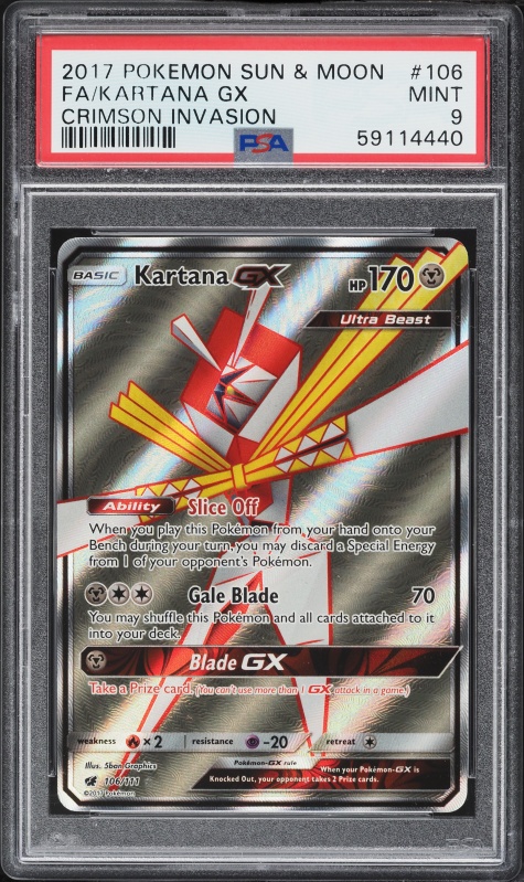 2017 Pokemon Sun & Moon Crimson Invasion Full Art Kartana GX #106 PSA 9 MINT