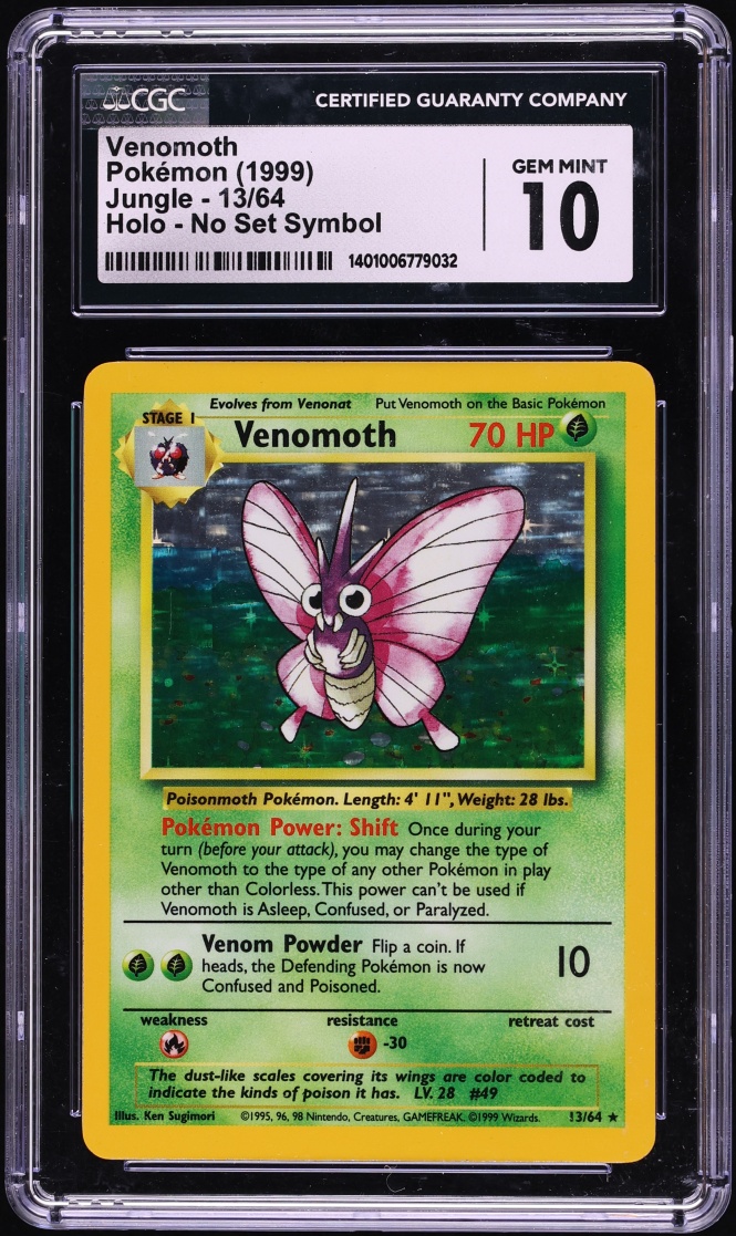 1999 Pokemon Jungle No Set Symbol Holo Venomoth #13 CGC 10 GEM MINT