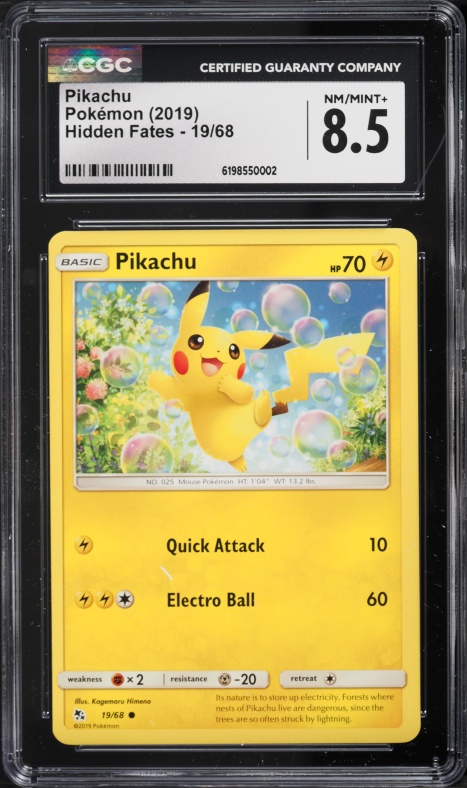 2019 Pokemon Sun & Moon Hidden Fates Pikachu #19 CGC 8.5 NM-MT+