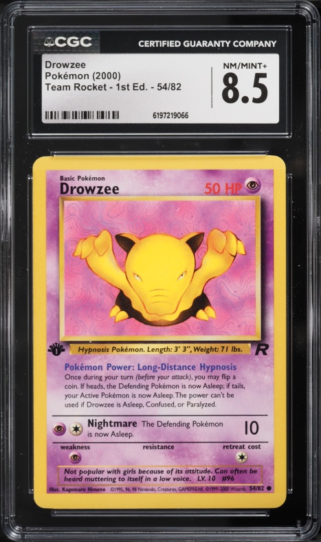 2000 Pokemon Team Rocket 1st Edition Drowzee #54 CGC 8.5 NM-MT+