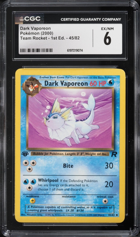 2000 Pokemon Team Rocket 1st Edition Dark Vaporeon #45 CGC 6 EXMT