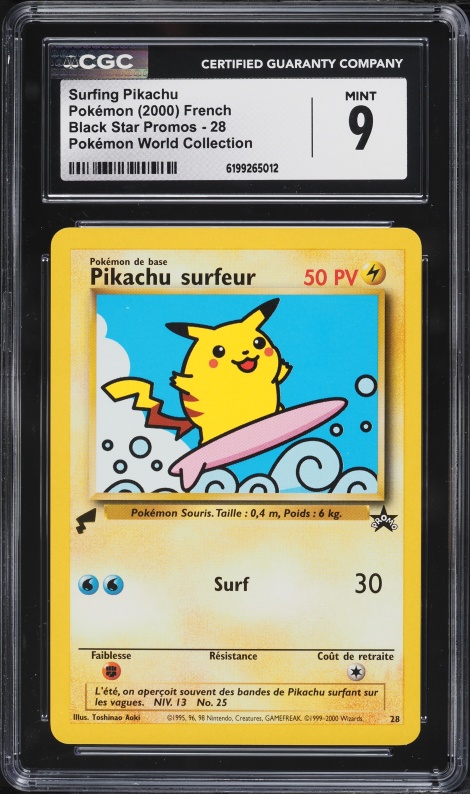 2000 Pokemon French World Collection Surfing Pikachu #28 CGC 9 MINT