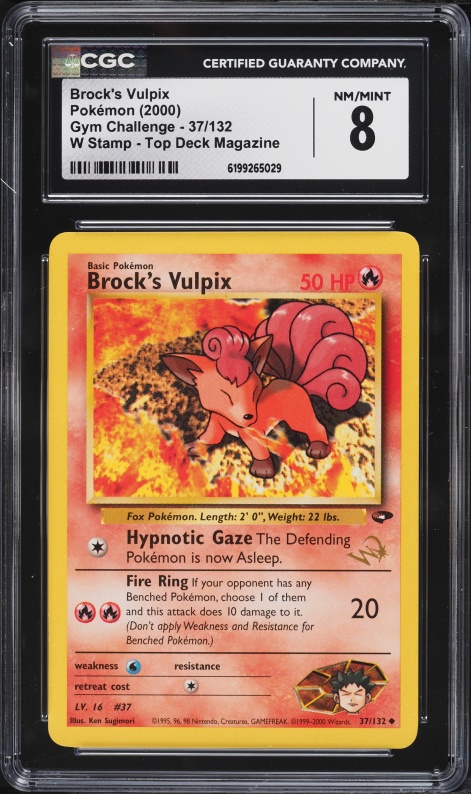 2000 Pokemon Gym Challenge Top Deck Magazine W Stamp Brock's Vulpix #37 CGC 8 NM-MT